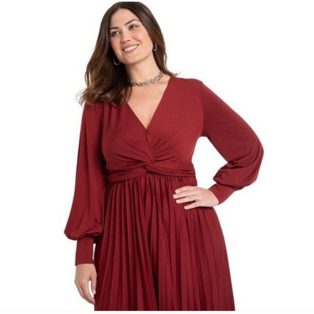 Eloquii Knot Front Burgundy Pleated Dress Women's Size 16